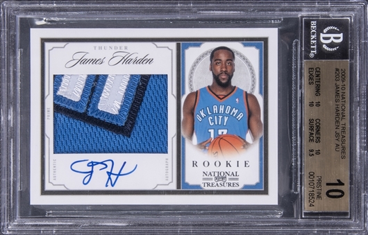 2009-10 Panini National Treasures #203 James Harden Signed Patch Rookie Card (#34/99) - BGS PRISTINE 10/ BGS 10 - Pop "1-of-2!"